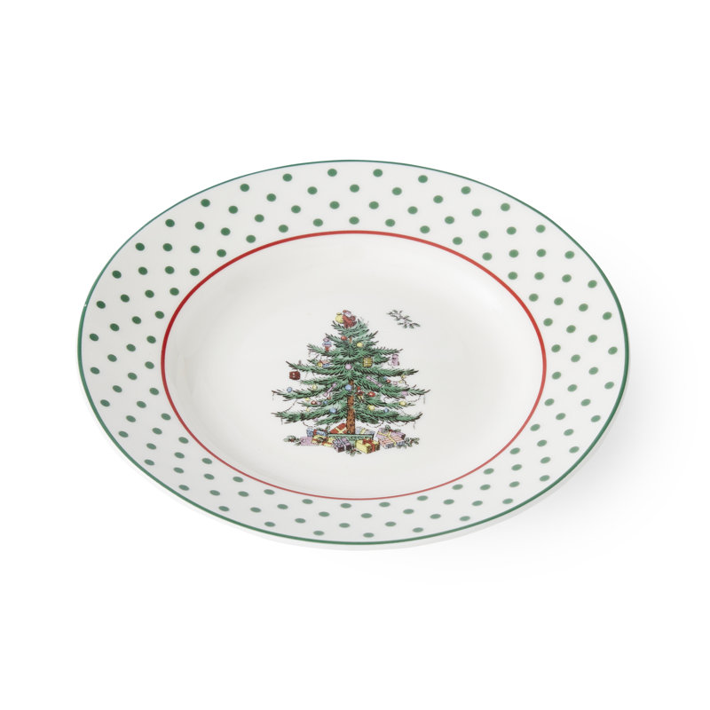 Christmas Tree POLKA DOT ROUND TIDBIT S/4 6"