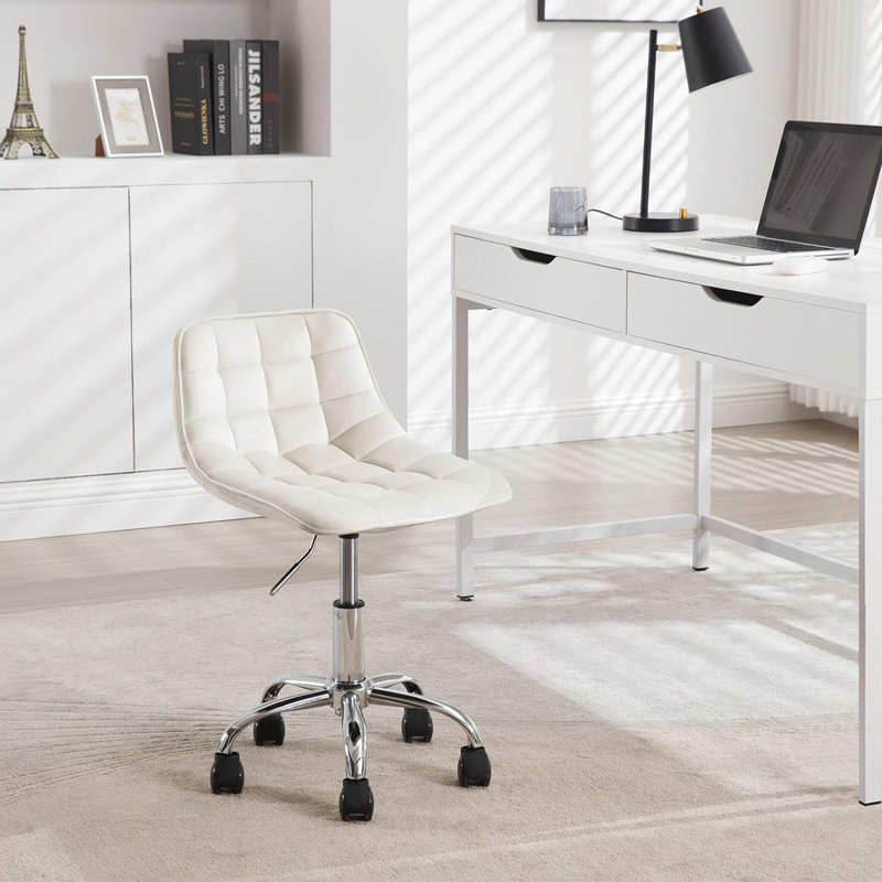 Nisi Backed Adjustable Height Accent Stool with Footring and Wheels, Cream