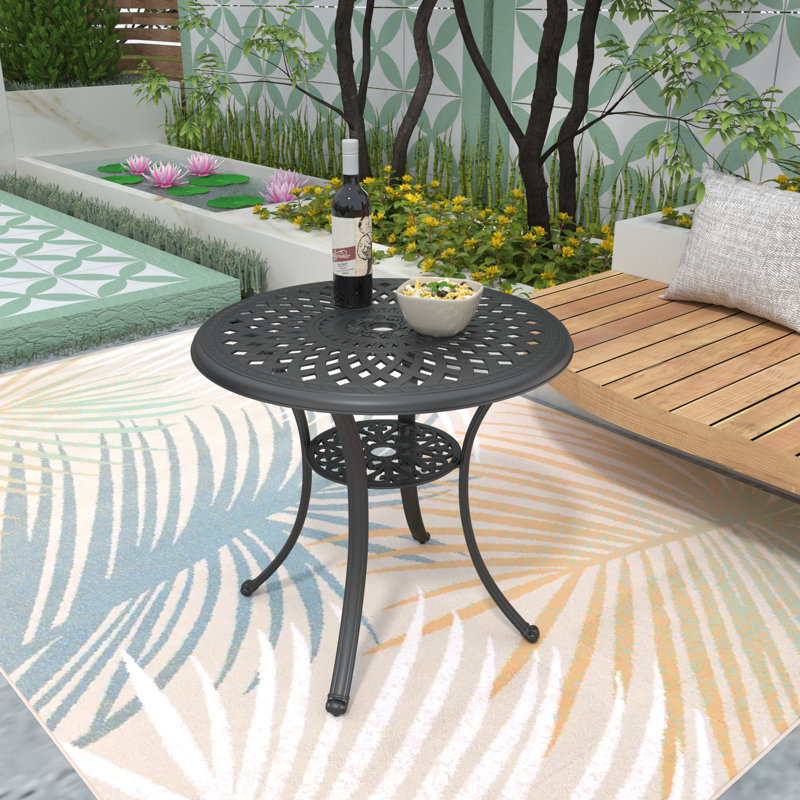 30.71" Round Outdoor Cast Aluminum Dining Table with a 1.88" Umbrella Hole