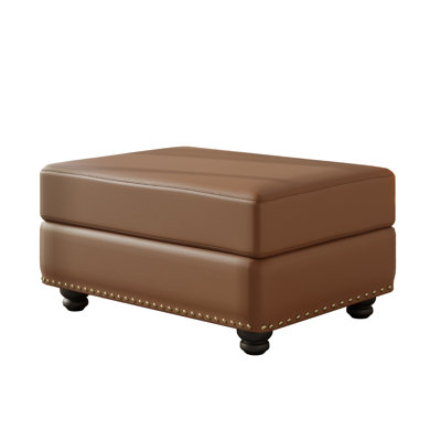 Repose-pieds de rangement moderne en similicuir - Repose-pieds rectangulaire brun avec garniture cloutée et pieds en bois massif