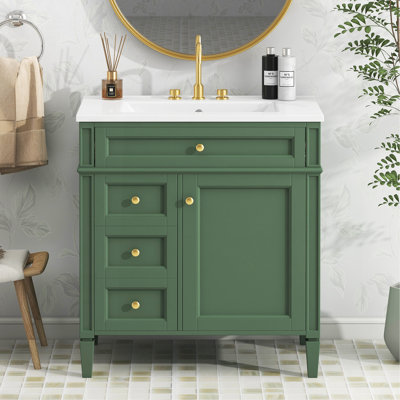 Meuble-lavabo de 30 po avec lavabo supérieur, meuble-lavabo moderne avec 2 tiroirs et tiroir escamotable, meuble-lavabo simple