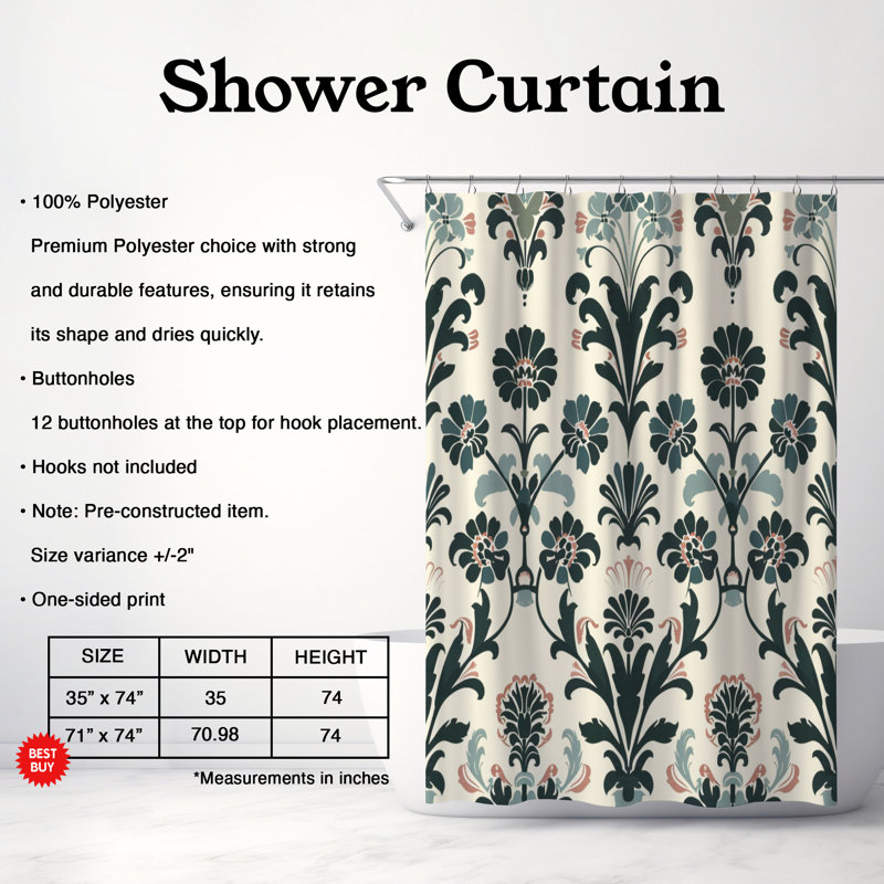 Rideau de douche standard 1 pièce Aristocratic Elegance, H 74 po x l 71 po