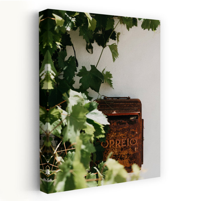 Boîte aux lettres rouillée, feuilles vertes, rustique, rétro, paysage naturel, impression d'art mural, H 48 po x l 32 po