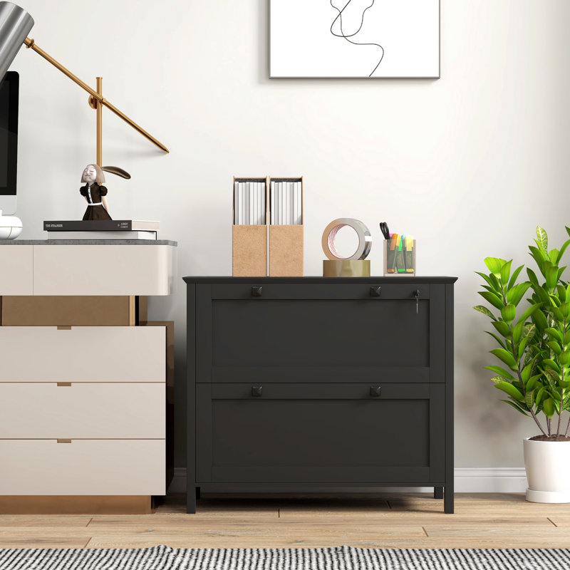 Locking File Cabinet For Home Office In Black. 2 Drawer With Adjustable Hanging Bar Letter, A4, Legal. Stylish And Functional. Secure Storage. Particleboard. 31.1" L X 15.7" W 28.3" H. 132 Lbs