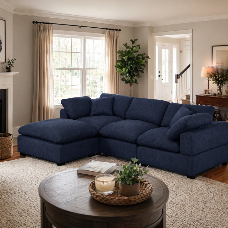 Canapé modulaire Alyciana, Polyester bleu foncé