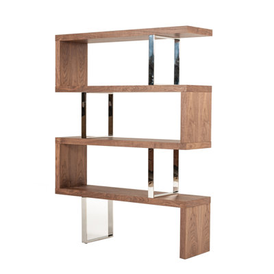 Tykiera Zig Zag Wooden Frame Shelf Unit with Metal Braces Support, Brown and Silver