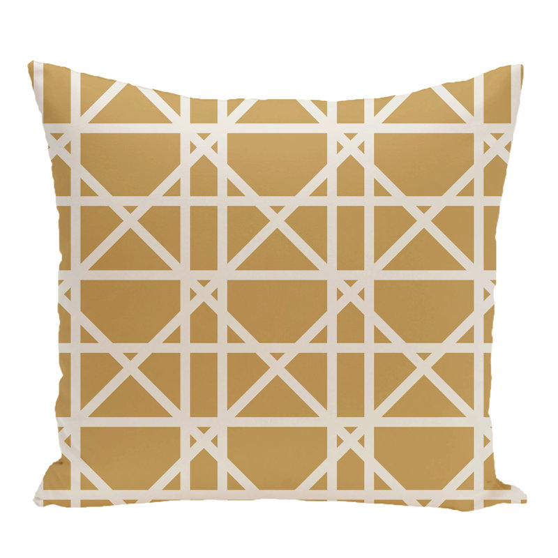 Trellis Geometric Outdoor Reversible Throw Pillow, Gold