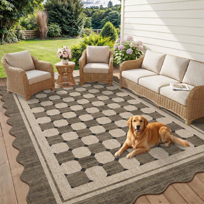 Tapis festonné Easy Jute - à carreaux modernes - Tapis antidérapant lavable pour le salon, la chambre à coucher, la salle à manger, la cuisine, le porche, le vestibule