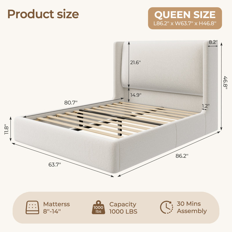 Lit plateforme Chenille, Queen, White