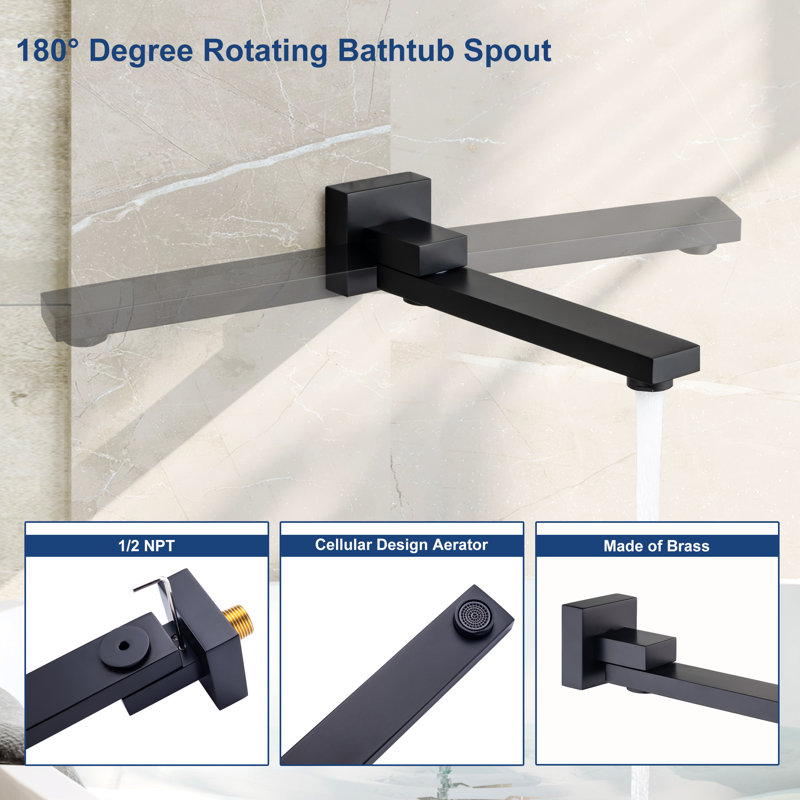 Matte Black 12" Wall Mount Square Shower System with Handheld Spray
