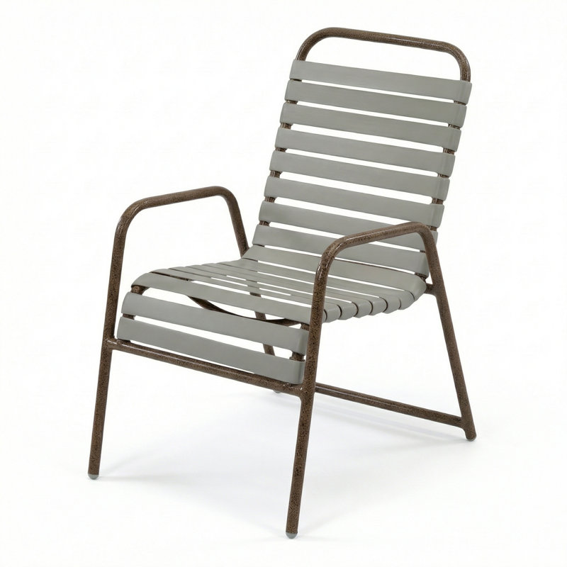 Windward Outdoor Country Club Arm Chair, Gray Strap/Bronze Age
