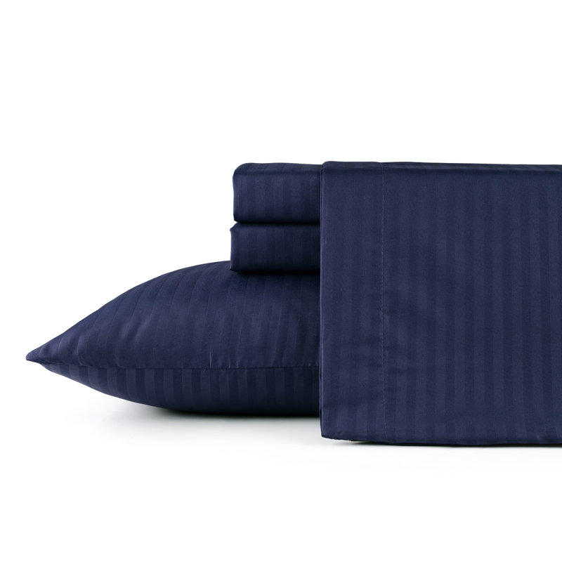 Ensemble de draps 4 pièces Bibb Home, Bleu marine, Ensemble de draps pour lit simple avec 1 taie d'or