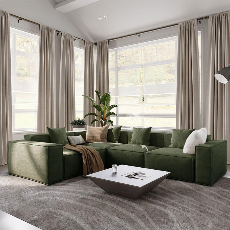Canapé modulaire surdimensionné en tissu Barrett Minimalist, Vert, H 30,2 po x l 115,75 po x P 80,3 po, 4