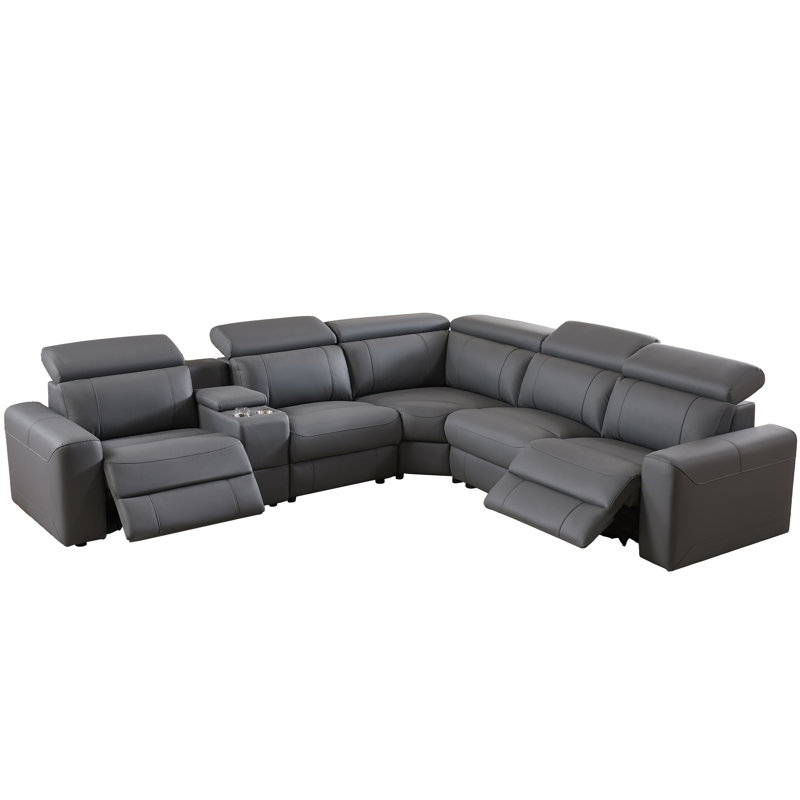 Oversized Power Reclining Leather Sectional Sofa With Console And Dual Recliners For Living Room Dark Gray, Gray Faux Leather