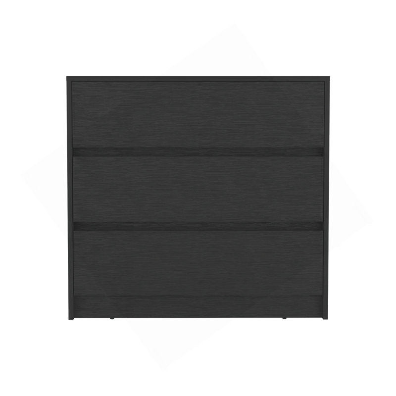 Commode Maldus, trois tiroirs, finition wengé noir, Noir