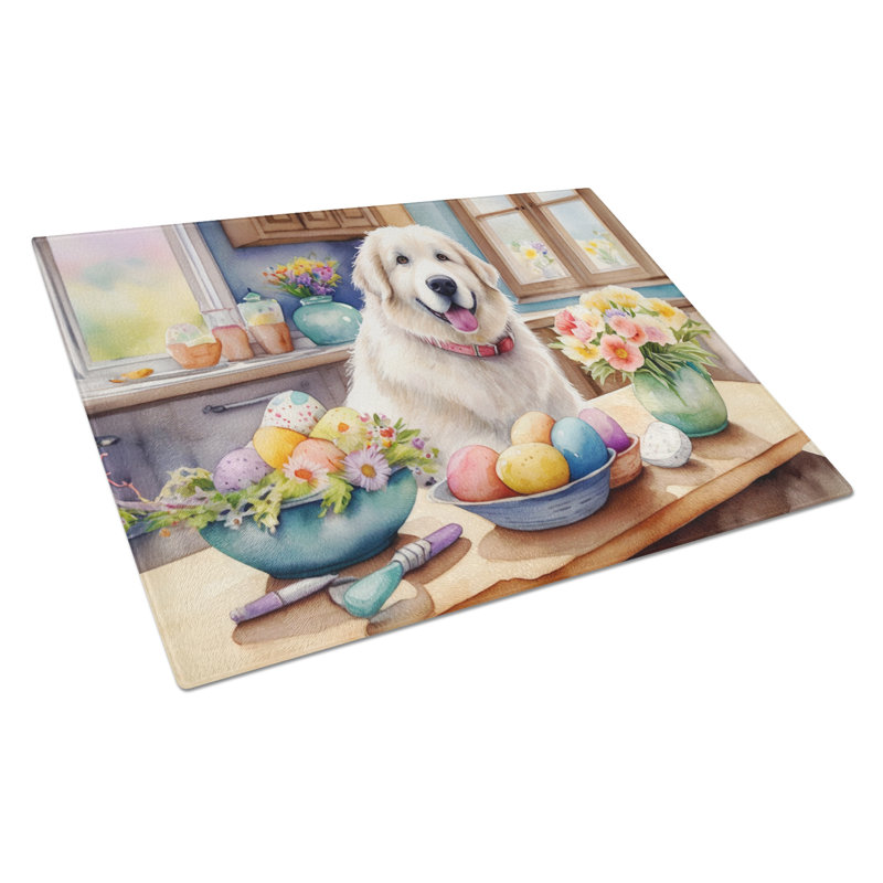 Decorating Easter Great Pyrenees Glass Cutting Board