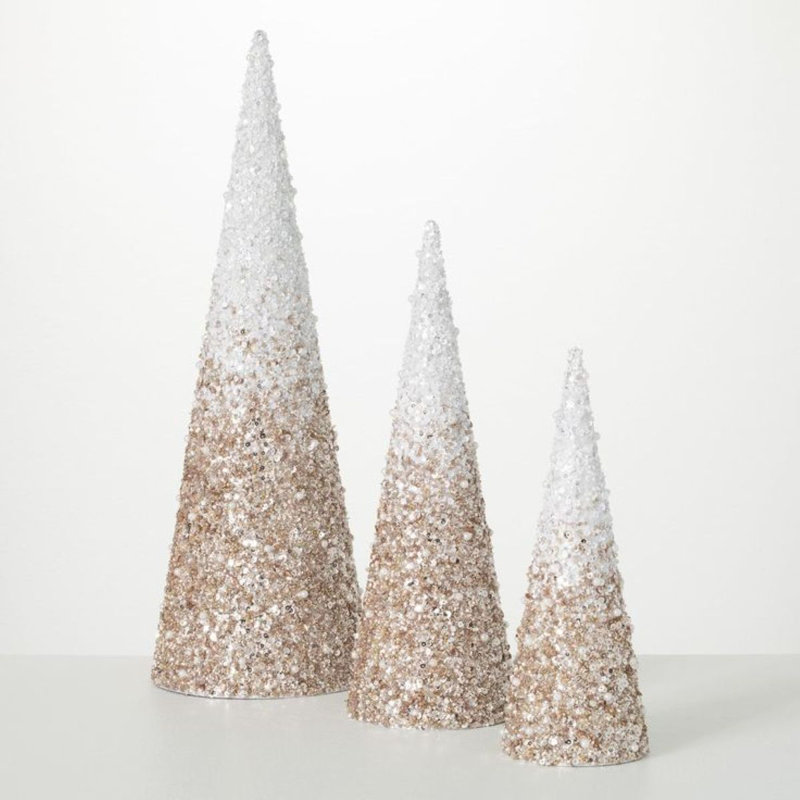 Ensemble de 6 cônes d'arbre à paillettes 11,5 à 20 po (or champagne)