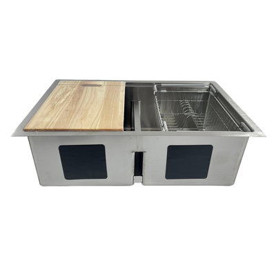 Station de travail sous-comptoir en acier inoxydable avec cuve double 30 po et accessoires
