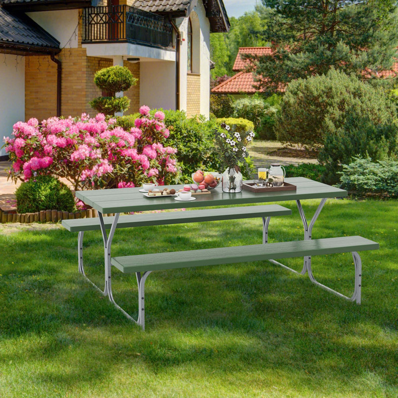 Jonali 4 - Person Patio Dining Set Rectangular Table, Green