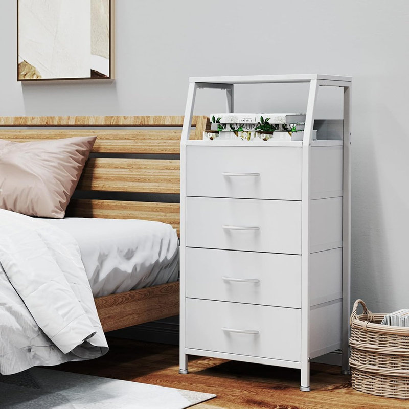 Commode avec 4 tiroirs, tour de rangement en tissu pour chambre à coucher, ...