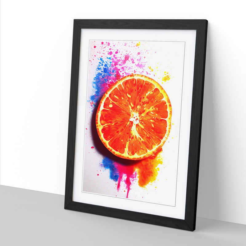 Sliced Orange Fruit Splatter - Single Picture Frame Print, Walnut, 34cm H x 25cm W x 2cm D