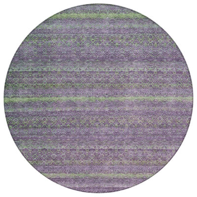 Tapis intérieur lavable rayé rond 8 pi mauve et vert lime