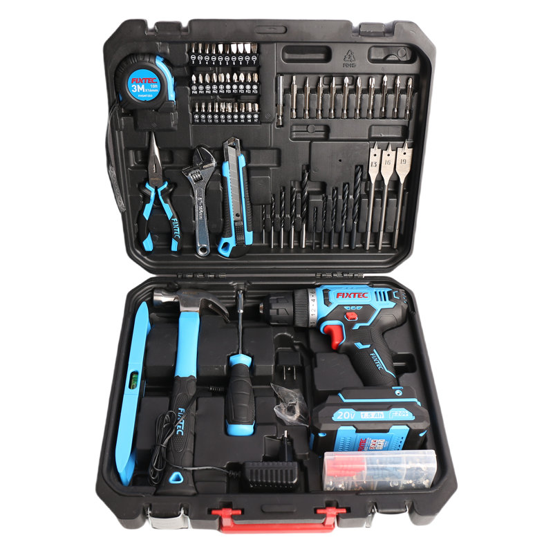  Ensemble de perceuse et de projet sans fil 20 V Lithium-Ion avec batterie 1,5 Ah, chargeur et étui de rangement, ensemble de projet de perceuse 221 pièces