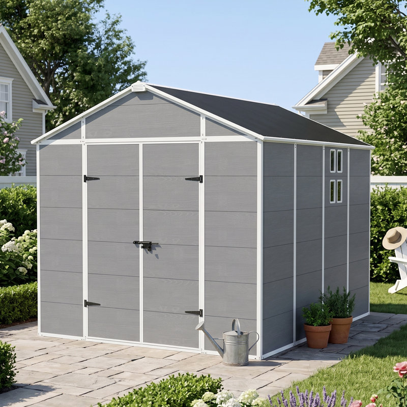 Remise de rangement extérieure en plastique 8 x 10 pi pour jardin, grande remise en résine avec plancher, porte verrouillable et évent