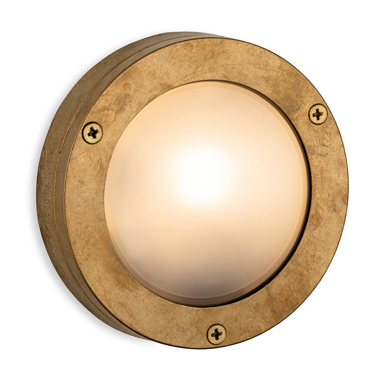 Brass 14cm H Frosted Glass Outdoor Bulkhead Light
