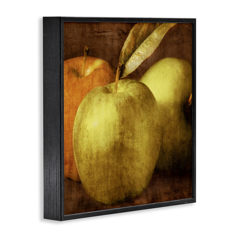 Gros plan de pommes rétro, estampe numérique, design par Caroline Kelly, H 12 po x l 12 po, Giclée encadrée noir minuit