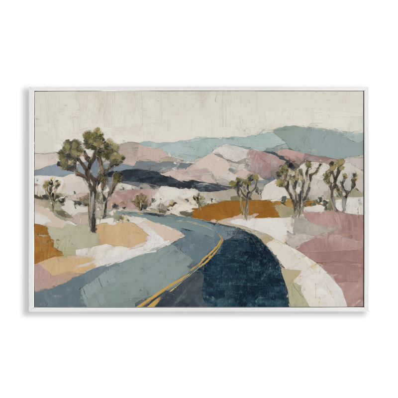 Désert autoroute à travers les arbres de Josué, estampe numérique, design par Chromatique Tempête Studio, 20 x 30