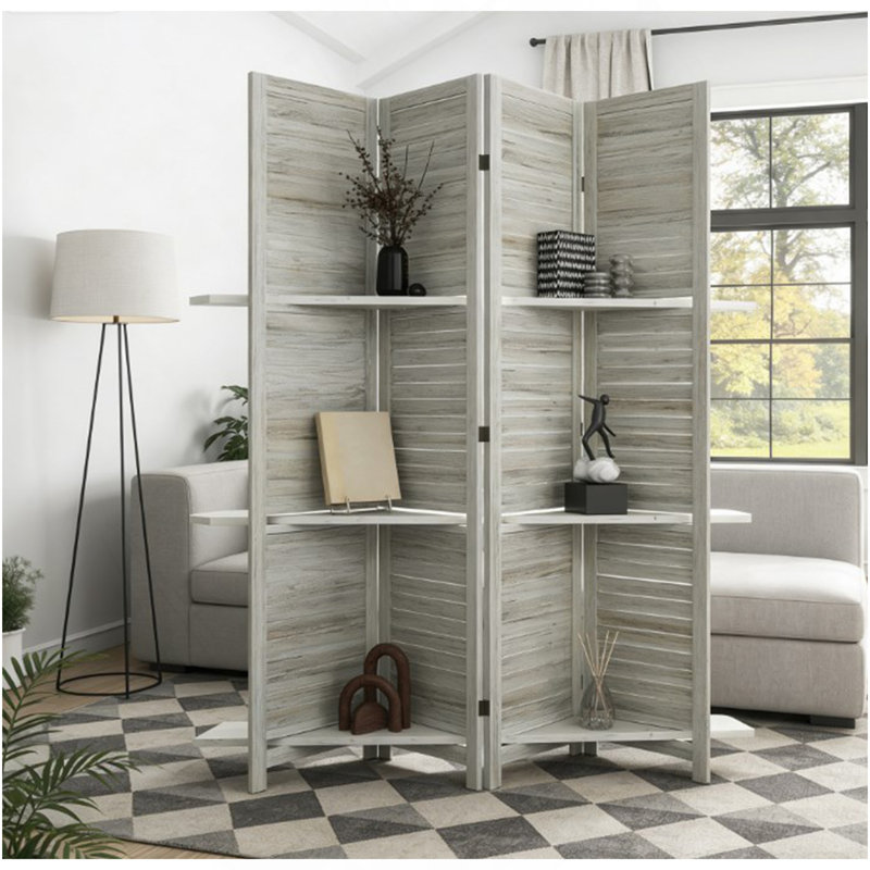 Paravent d'intimité, grand paravent d'intimité en bois avec rangement pliant