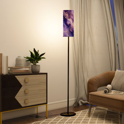 Lampe sur pied moderne avec télécommande à DEL à intensité variable, abat-jour réglable en marbre mauve abstrait, tourbillons fluides pour salon, chambre et bureau
