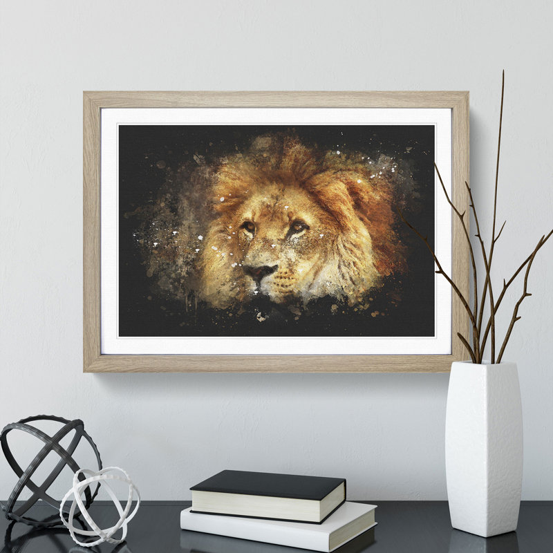 Lion Vol.6 - Picture Frame Graphic Art, 65cm H x 90cm W x 2cm D, Oak Framed