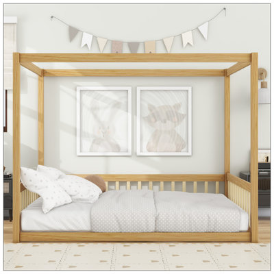 Lit en bois d'hévéa avec clôture Canopy