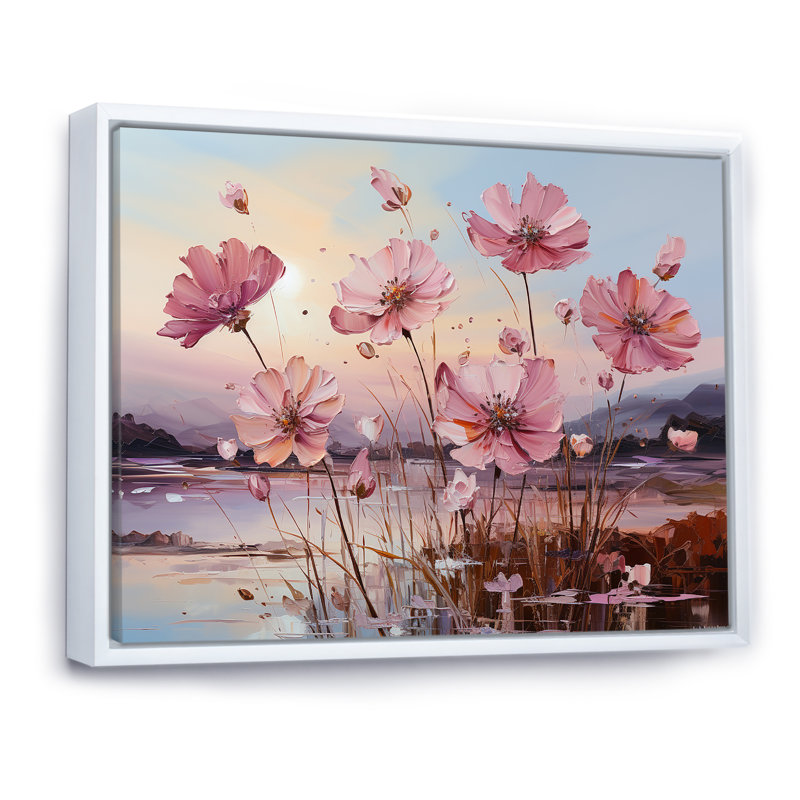 «Beautiful Flower Carnations Field», reproduction sur toile, Cadre flottant blanc, H 34 po x l 44 po x P 0,5 po