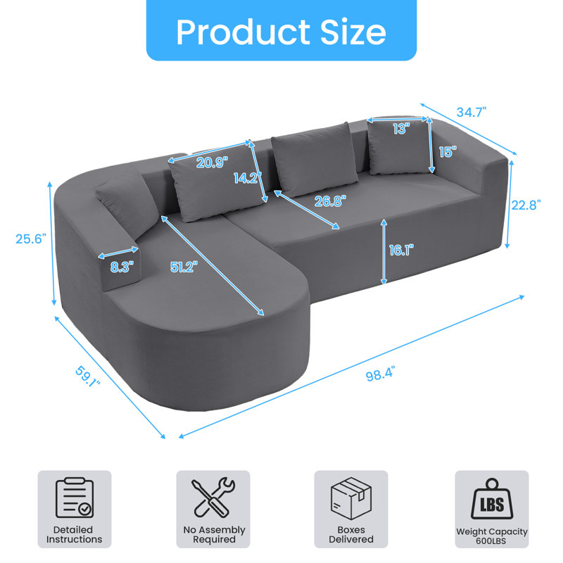 Canapé modulaire incurvé en L Chenille, Grey