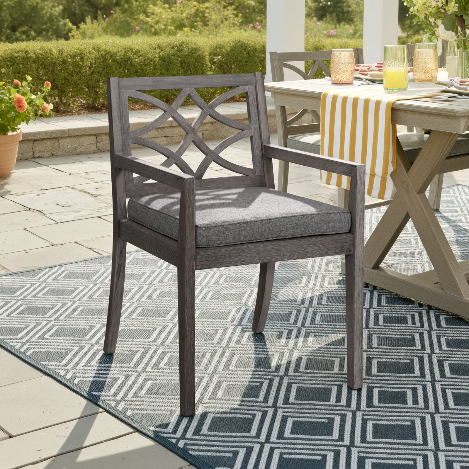 Morell Eucalyptus Patio Armchair, Gray Cushion/Dark Brown Wood Frame