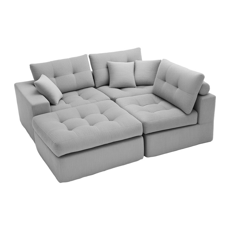Canapé modulaire en L avec éponge haute densité, canapé convertible sans assemblage requis, Gris clair
