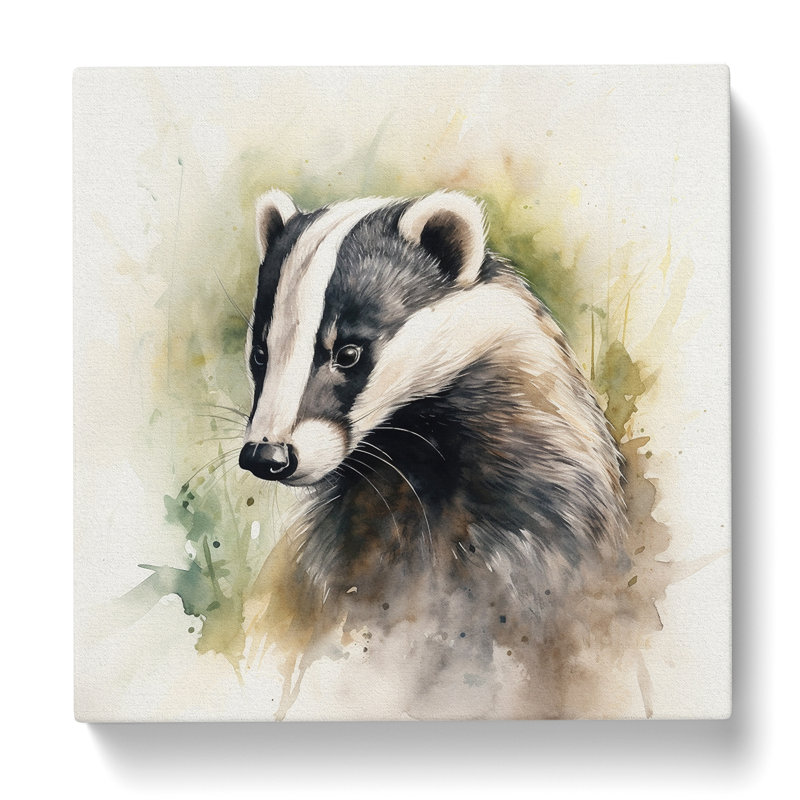 Badger Watercolour No.3 - Wrapped Canvas - Framed Print, 50cm H x 50cm W x 3cm D