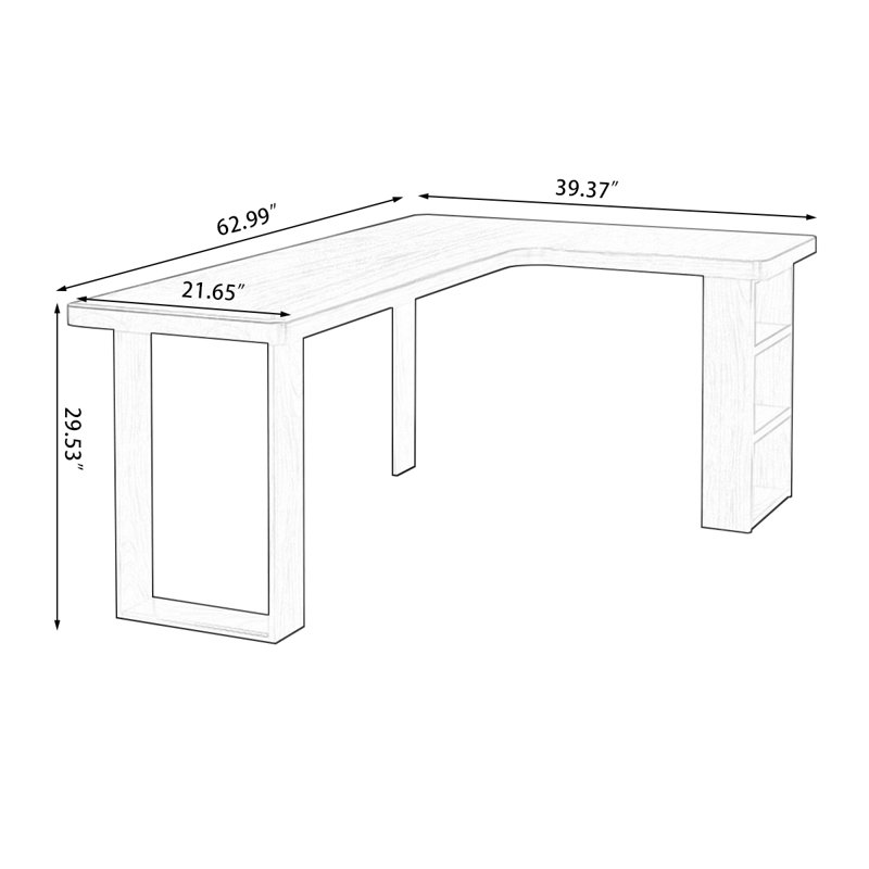 Walnut L-Shaped Solid Wood desks, Right Hand Return, 29.53" H x 62.99" W x 39.37" D