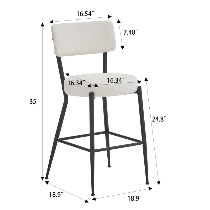 Tabourets de bar rembourrés Modern Teddy, Siège blanc / cadre noir, 2