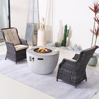 Rajka 2-Person Wicker Aluminum Patio Outdoor Fire Pit Seating Group With Cushions
