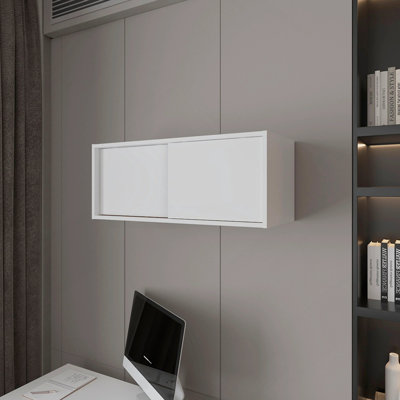 White Floating Cabinet with Sliding Door