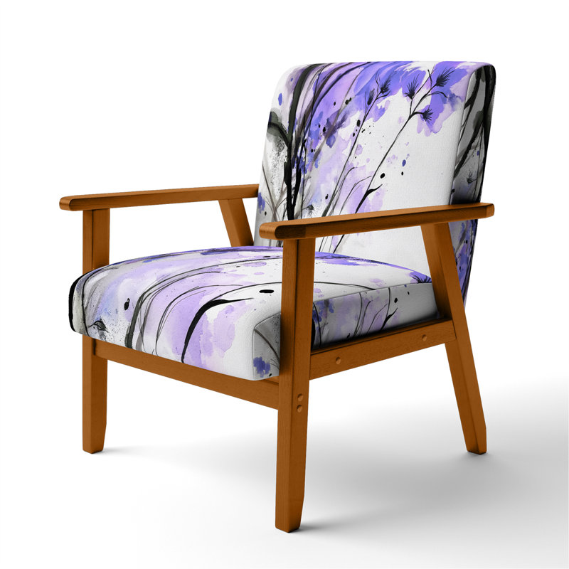 Fauteuil d'appoint traditionnel recouvert de velours à motif abstrait de fleurs orange, Mauve / noir / blanc, Brun