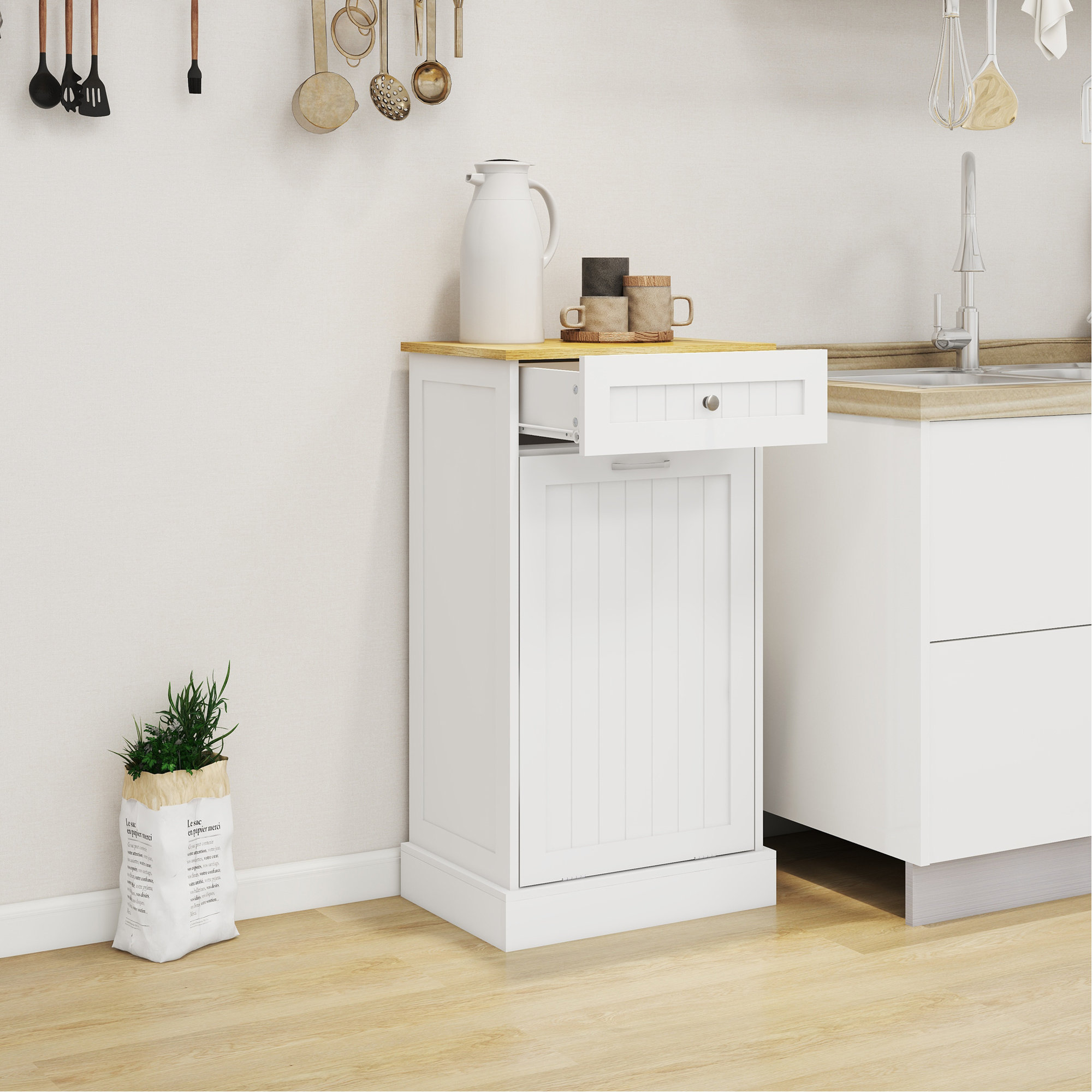 Ebern Designs One Drawers And One-Compartment Tilt-Out Trash Cabinet ...