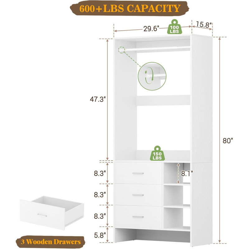 29.5 '' W Closet System with Drawers, White