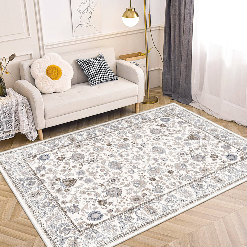 5x7 Area Rug With Vintage Touch, Non-slip Washable For Kitchen Bedroom Living Room, Blue/yellow Floral Design Appeal, Room Kitchen,
