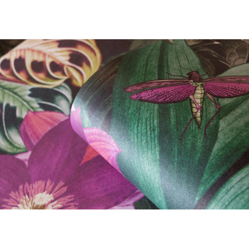 Matamoros Palau Floral Fish And Bird Inspired 8.5 m x 70cm Wallpaper Roll, Berry