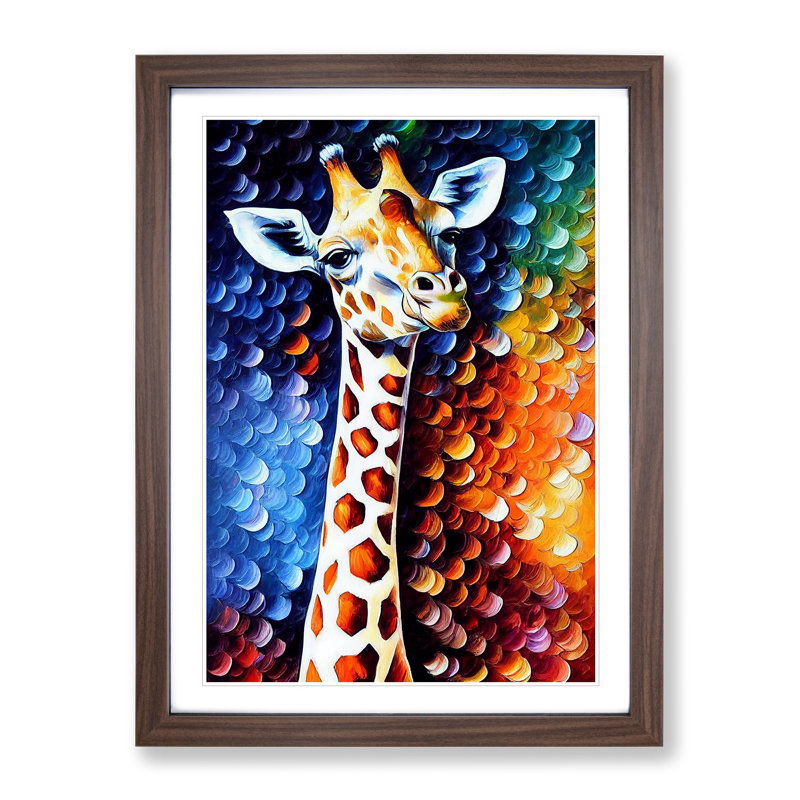 Giraffe Portrait No.2 - Single Picture Frame Painting, 34cm H x 25cm W x 2cm D, Walnut